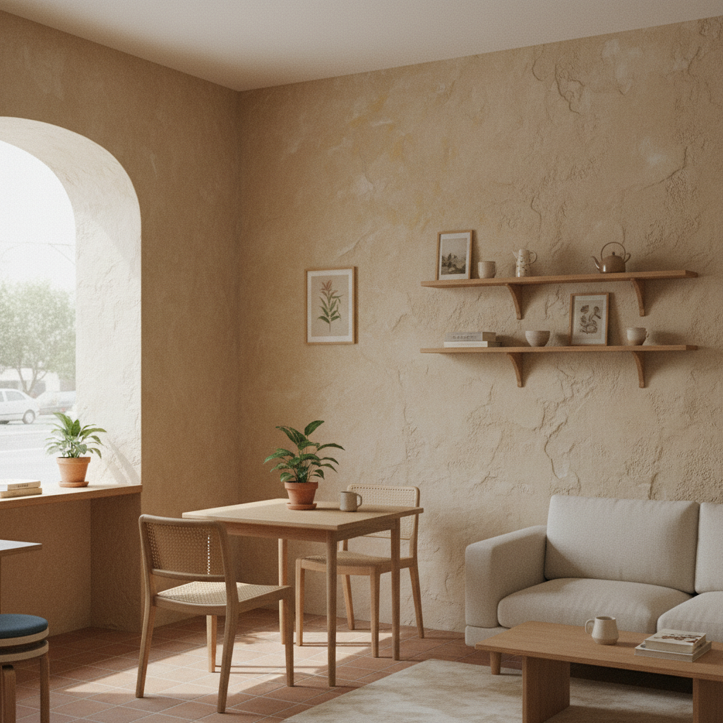 입체적인 미장 텍스처의 벽